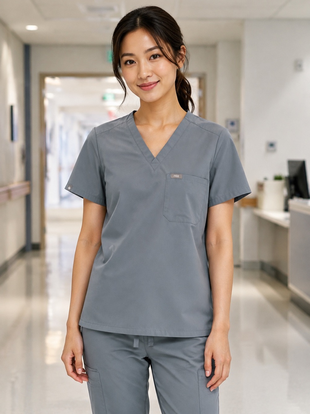 FIGS Technical Collection Scrub Top Women’s XS Light Blue V-Neck